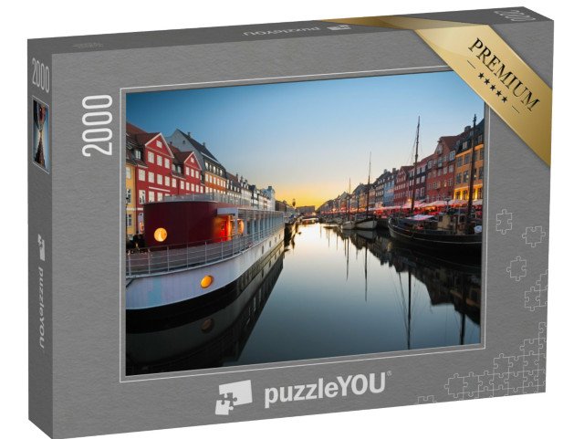 puzzle 2000 dílků „Lodě v Nyhavnu při západu slunce, Kodaň, Dánsko“