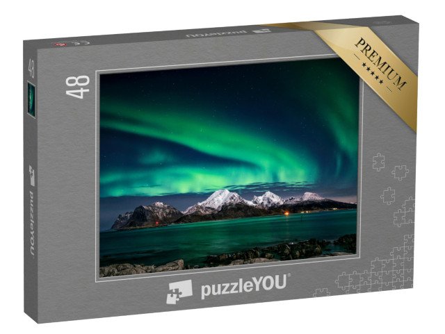puzzle 48 dílků „Lofoty v zimě, krásná polární záře“