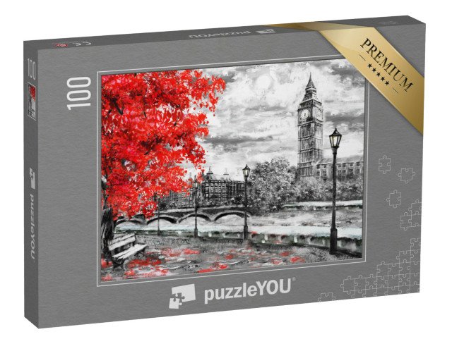 puzzle 100 dílků „Londýnská ulice s Big Benem, olejomalba“