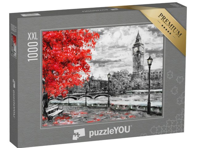 puzzle 1000 dílků XXL „Londýnská ulice s Big Benem, olejomalba“