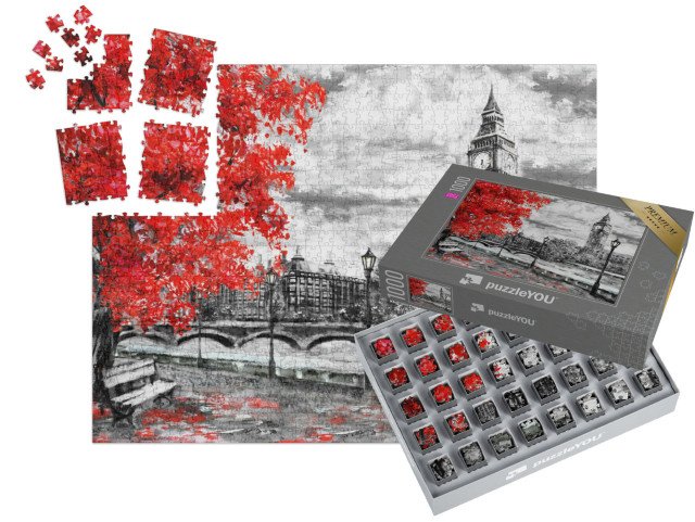 SMART SORTED® | Puzzle 1000 dílků „Londýnská ulice s Big Benem, olejomalba“