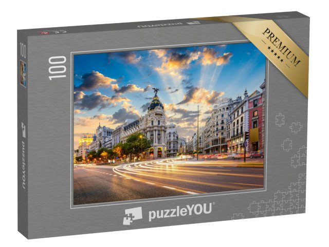 puzzle 100 dílků „Madrid s ulicemi Calle de Alcala a Gran Via, Španělsko“