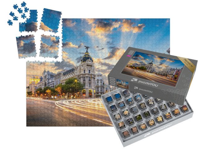 SMART SORTED® | Puzzle 1000 dílků „Madrid s ulicemi Calle de Alcala a Gran Via, Španělsko“