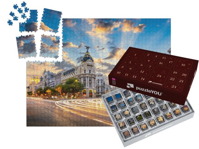 Adventní kalendář „Madrid s ulicemi Calle de Alcala a Gran Via, Španělsko“