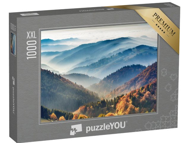 puzzle 1000 dílků XXL „Malebný Černý les: Hory v mlze, Bádensko-Württembersko, Německo“
