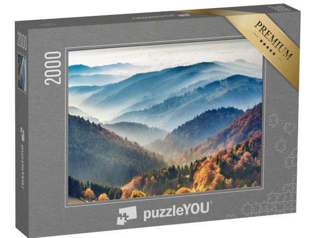 puzzle 2000 dílků „Malebný Černý les: Hory v mlze, Bádensko-Württembersko, Německo“