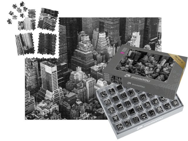 SMART SORTED® | Puzzle 1000 dílků „Manhattan ze vzduchu, černobíle, New York, USA“