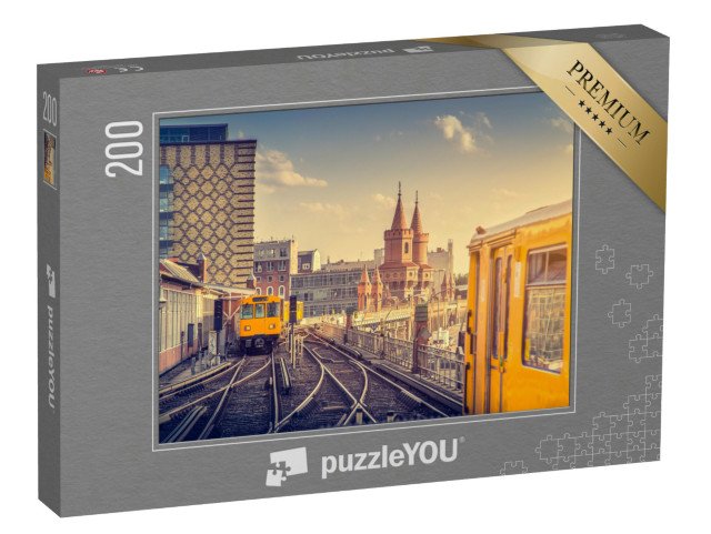 puzzle 200 dílků „Metro s Oberbaumbrücke při západu slunce, Berlín, Německo“