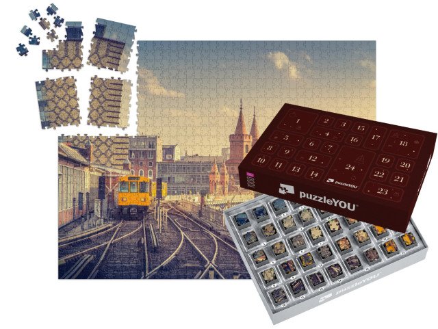 Adventní kalendář „Metro s Oberbaumbrücke při západu slunce, Berlín, Německo“