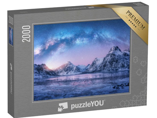 puzzle 2000 dílků „Mléčná dráha nad zamrzlým mořem, zimní noc na Lofotských ostrovech, Norsko“