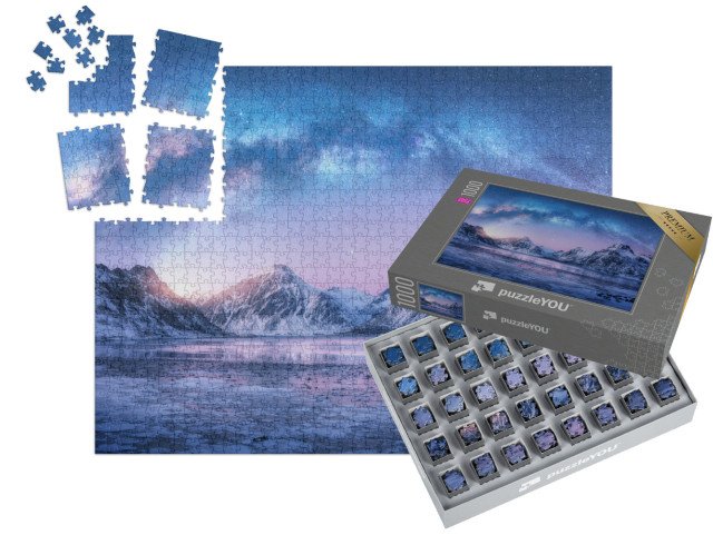SMART SORTED® | Puzzle 1000 dílků „Mléčná dráha nad zamrzlým mořem, zimní noc na Lofotských ostrovech, Norsko“