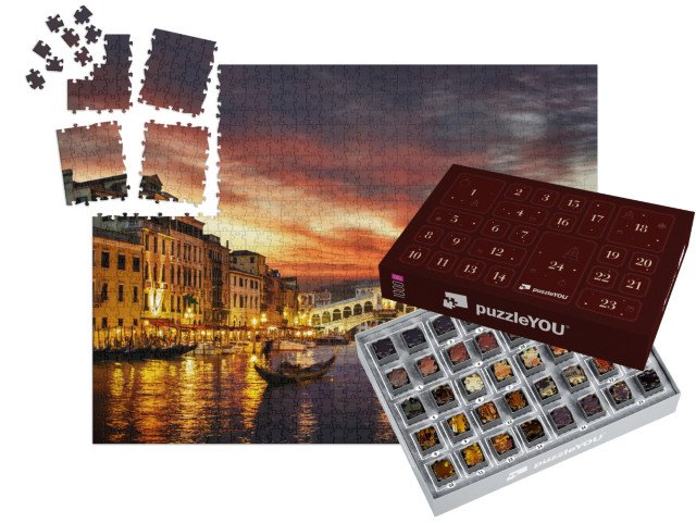 Adventní kalendář „Most Rialto při západu slunce, Benátky, Itálie“