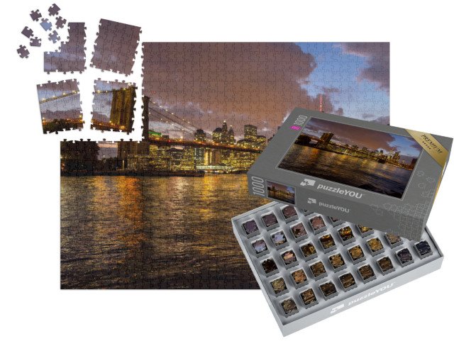 SMART SORTED® | Puzzle 1000 dílků „Most z Brooklynu na Manhattan v noci, New York, USA“