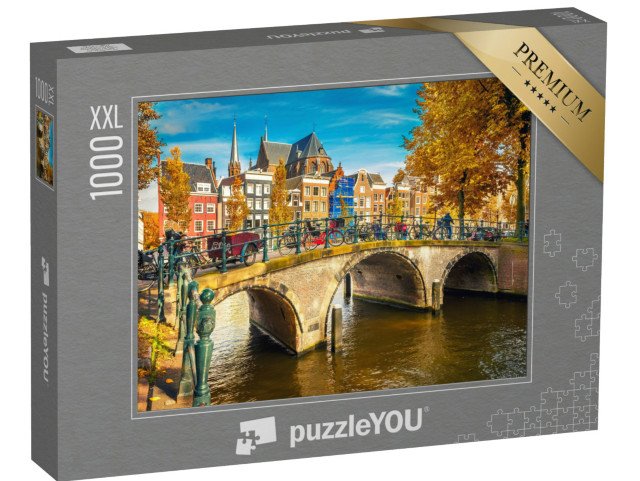 puzzle 1000 dílků XXL „Mosty přes kanály v Amsterdamu na podzim, Nizozemsko“