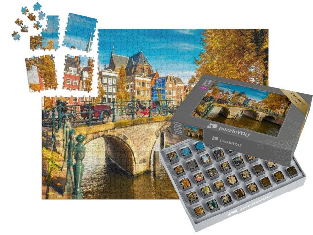SMART SORTED® | Puzzle 1000 dílků „Mosty přes kanály v Amsterdamu na podzim, Nizozemsko“
