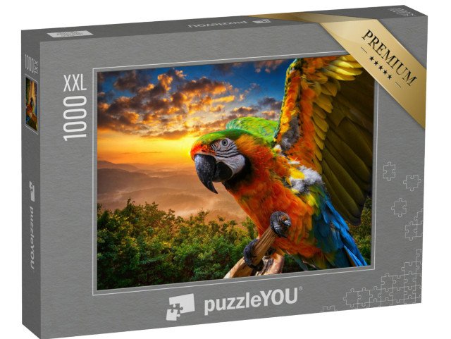 puzzle 1000 dílků XXL „Nádherné barvy přírody, makak při západu slunce“