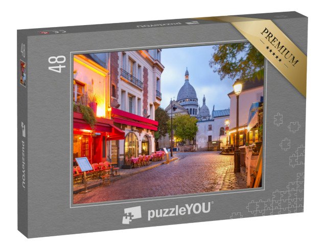 puzzle 48 dílků „Náměstí Place du Tertre s kavárenskými stolky a Sacre-Coeur, Paříž, Francie“