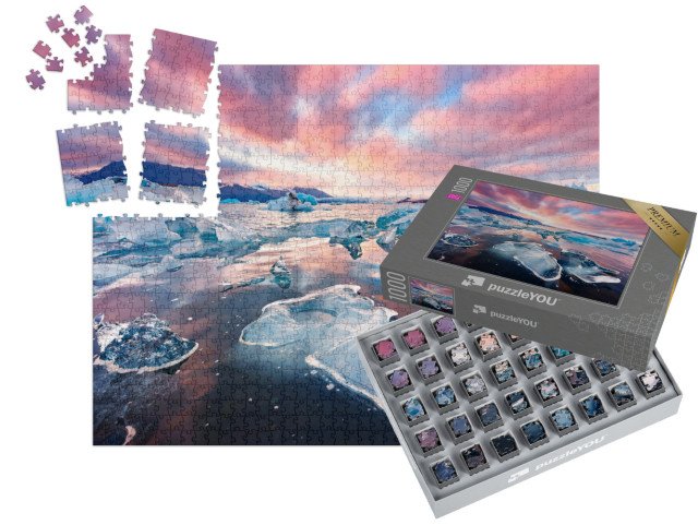 SMART SORTED® | Puzzle 1000 dílků „Neuvěřitelná krajina s ledovci v ledovcové laguně Jokulsarlon, Island“