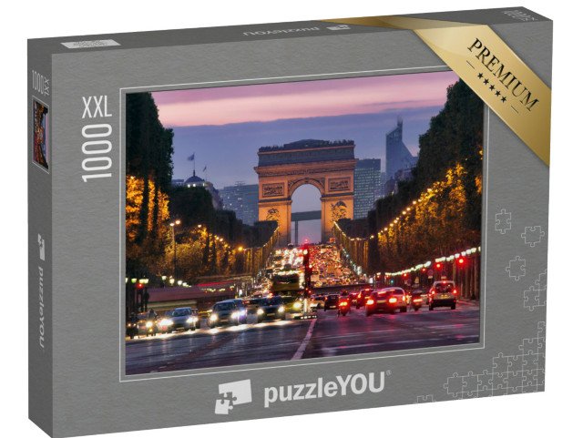 puzzle 1000 dílků XXL „Noční dopravní zácpa na Champs-Elysées, Paříž, Francie“