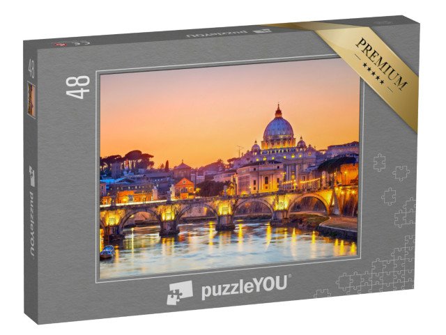 puzzle 48 dílků „Noční pohled na baziliku svatého Petra v Římě, Itálie“