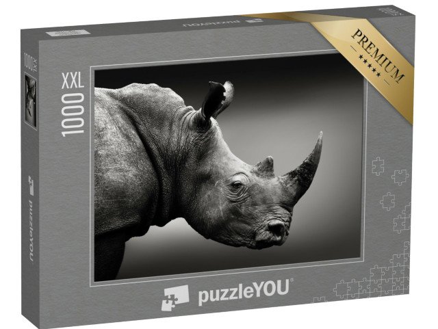 puzzle 1000 dílků XXL „Nosorožci s vysokou pozorností v černé a bílé barvě, Jihoafrická republika“