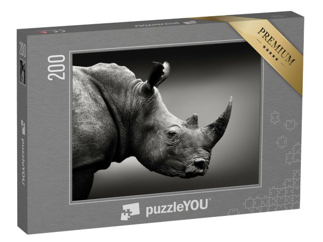 puzzle 200 dílků „Nosorožci s vysokou pozorností v černé a bílé barvě, Jihoafrická republika“