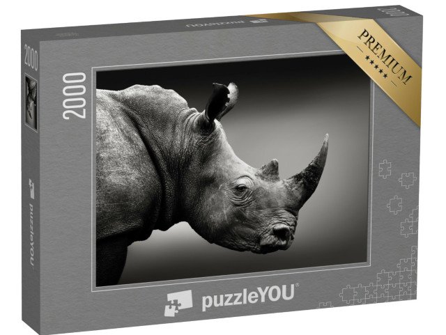 puzzle 2000 dílků „Nosorožci s vysokou pozorností v černé a bílé barvě, Jihoafrická republika“