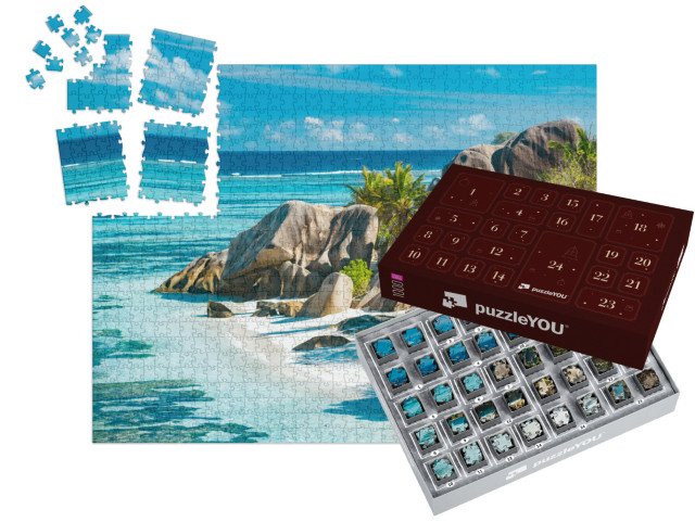 Adventní kalendář „Okouzlující krásná pláž na Seychelách - Anse Source D'Argent“