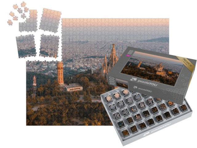 SMART SORTED® | Puzzle 1000 dílků „Panorama Barcelony s chrámem Sagrat Cor, Španělsko“