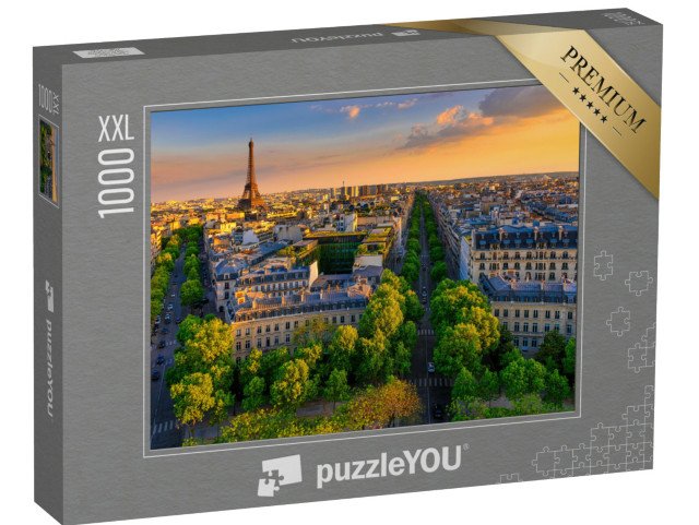 puzzle 1000 dílků XXL „Panorama Paříže s Eiffelovou věží při západu slunce, Francie“