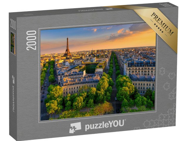 puzzle 2000 dílků „Panorama Paříže s Eiffelovou věží při západu slunce, Francie“