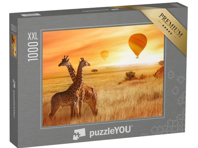 puzzle 1000 dílků XXL „Panoramatický let balónem, žirafy v africké savaně“