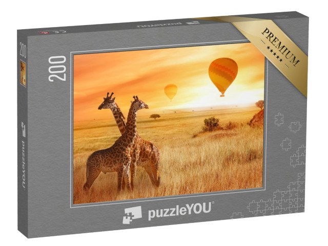 puzzle 200 dílků „Panoramatický let balónem, žirafy v africké savaně“