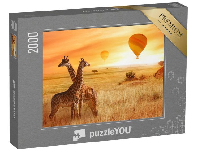 puzzle 2000 dílků „Panoramatický let balónem, žirafy v africké savaně“