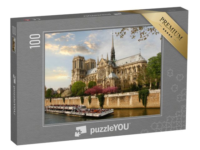 puzzle 100 dílků „Paříž, Notre Dame s lodí na Seině, Francie“