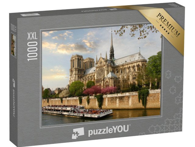 puzzle 1000 dílků XXL „Paříž, Notre Dame s lodí na Seině, Francie“