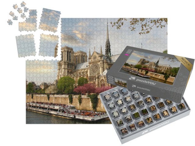 SMART SORTED® | Puzzle 1000 dílků „Paříž, Notre Dame s lodí na Seině, Francie“