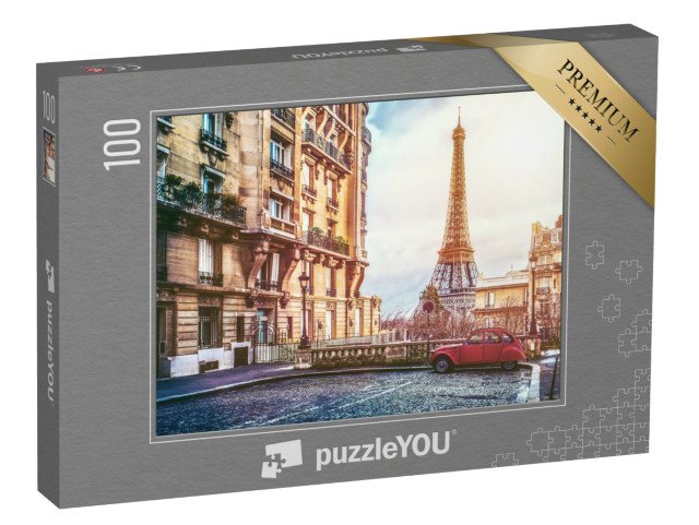 puzzle 100 dílků „Pařížská ulice s výhledem na slavnou Eiffelovu věž, Francie“