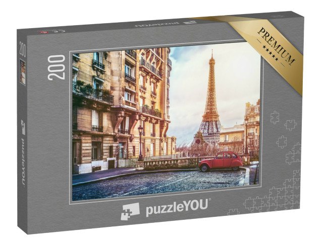 puzzle 200 dílků „Pařížská ulice s výhledem na slavnou Eiffelovu věž, Francie“