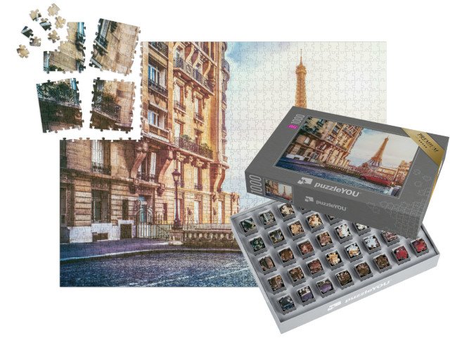 SMART SORTED® | Puzzle 1000 dílků „Pařížská ulice s výhledem na slavnou Eiffelovu věž, Francie“