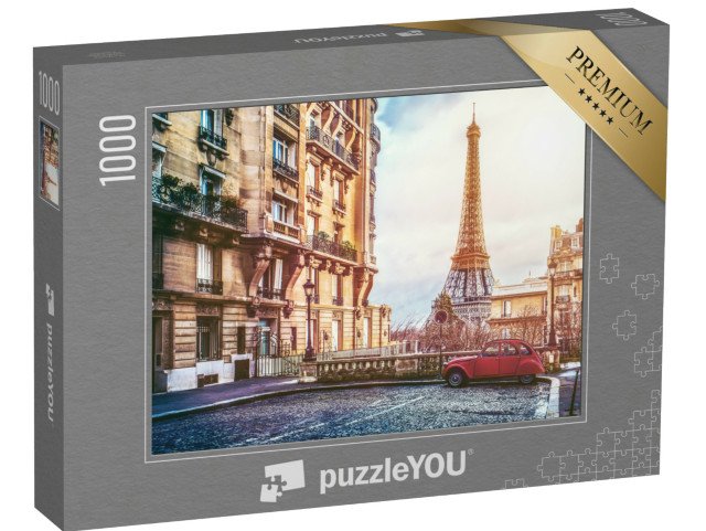 puzzle 1000 dílků „Pařížská ulice s výhledem na slavnou Eiffelovu věž, Francie“