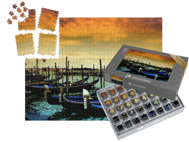 SMART SORTED® | Puzzle 1000 dílků „Parkování gondol, Benátky, Itálie“