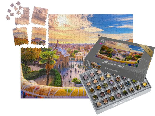 SMART SORTED® | Puzzle 1000 dílků „Pohled na Barcelonu z parku Güell v Barceloně, Španělsko“