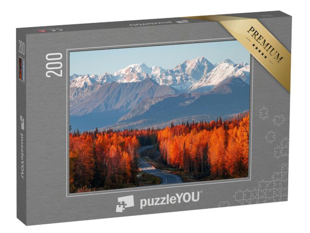 puzzle 200 dílků „Pohled na Denali, horu Foraker a Aljašské pohoří z dálnice Parks Highway“