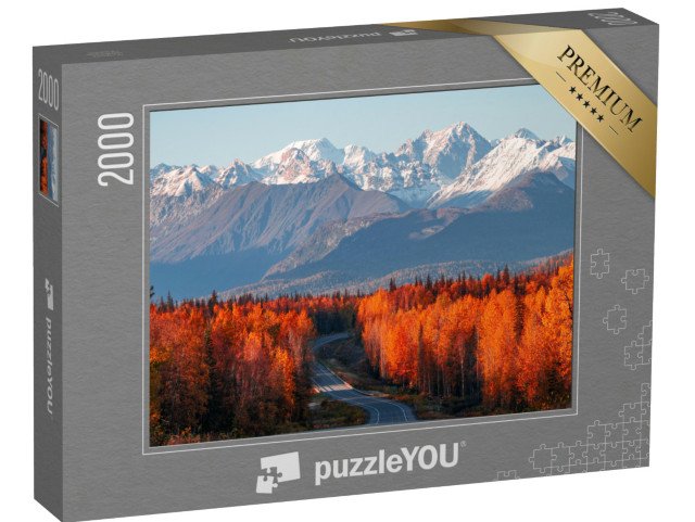 puzzle 2000 dílků „Pohled na Denali, horu Foraker a Aljašské pohoří z dálnice Parks Highway“