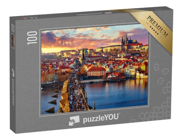 puzzle 100 dílků „Pohled na Karlův most, Pražský hrad a řeku shora, Česká republika“