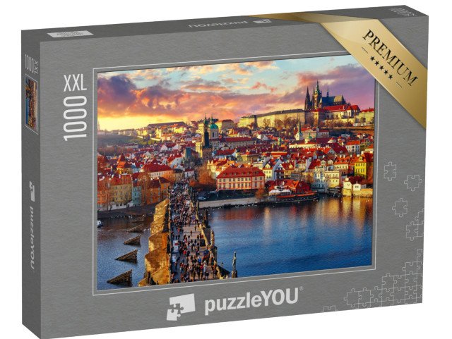 puzzle 1000 dílků XXL „Pohled na Karlův most, Pražský hrad a řeku shora, Česká republika“