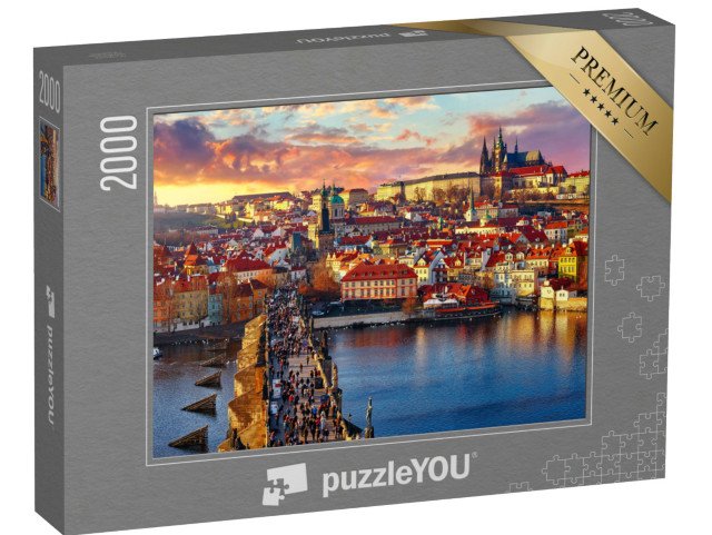 puzzle 2000 dílků „Pohled na Karlův most, Pražský hrad a řeku shora, Česká republika“
