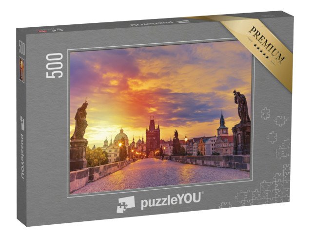 puzzle 500 dílků „Pohled na Karlův most při západu slunce, Praha, Česká republika“