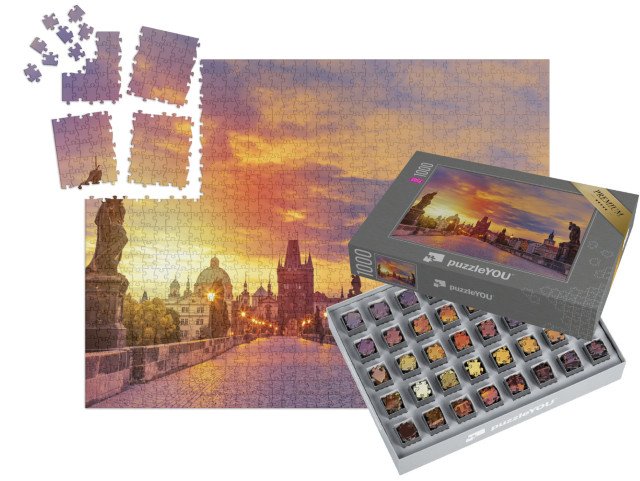 SMART SORTED® | Puzzle 1000 dílků „Pohled na Karlův most při západu slunce, Praha, Česká republika“